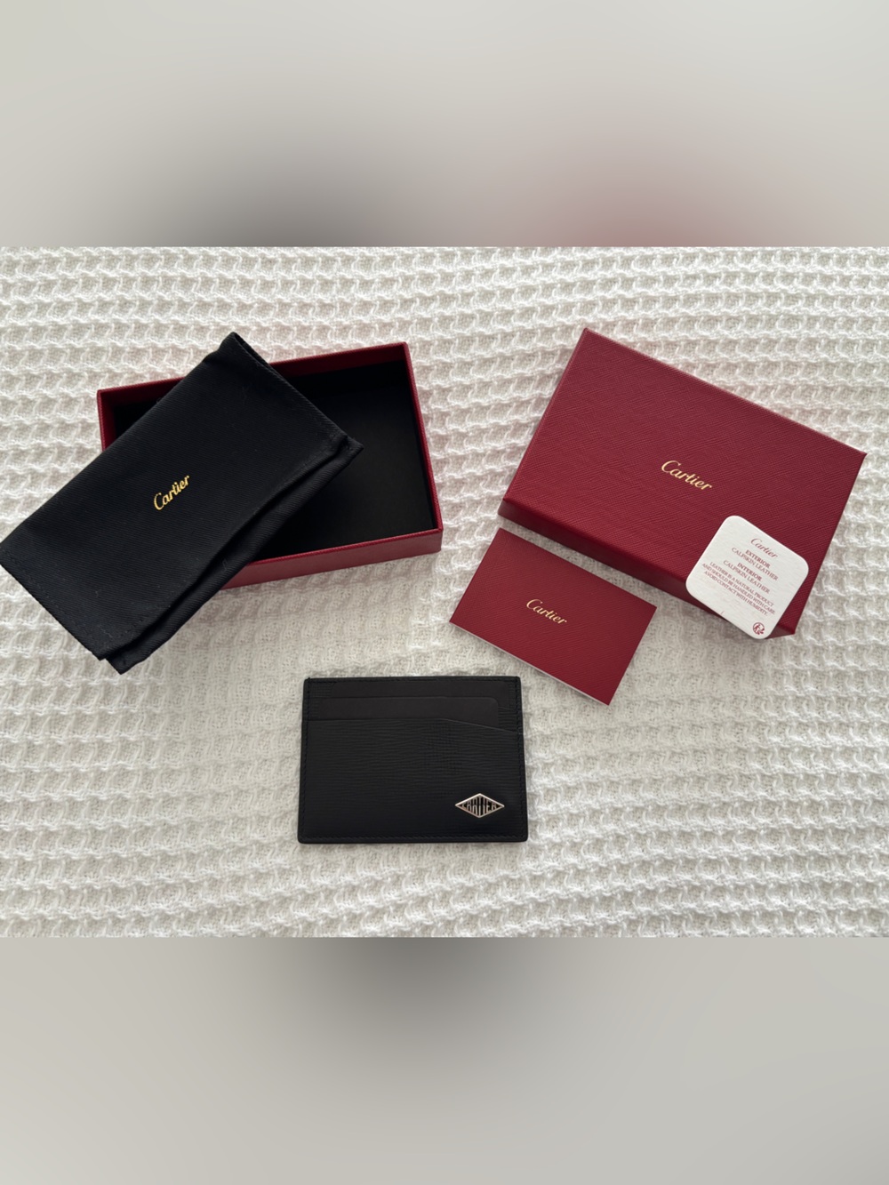 Cartier Losange Black Leather Card Holder with Silver Emblem